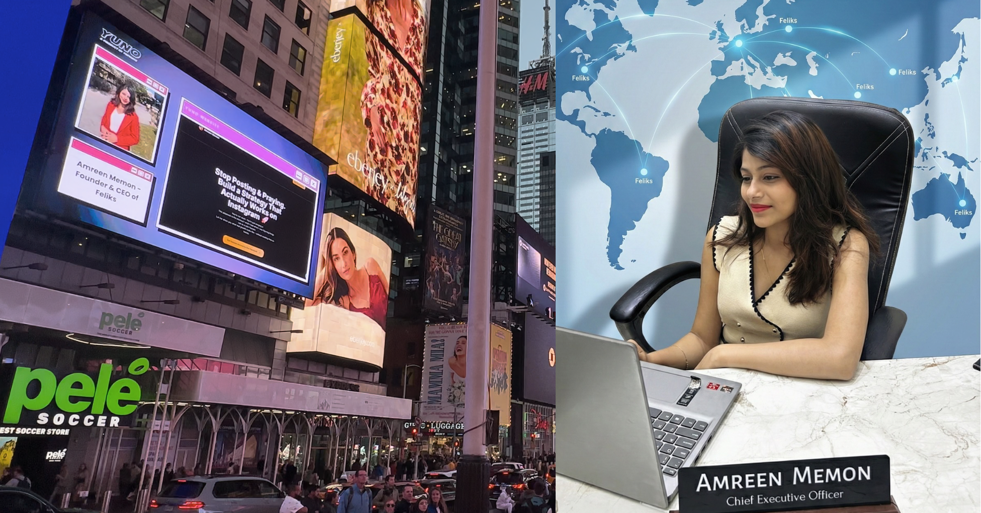 Featured on Times Square: How Amreen Memon Built Feliks™️ from Freelance Projects to a Six-Figure Marketing Agency
